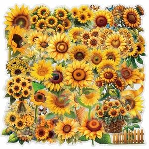 62 Bright Yellow Sunflower Stickers Floral Crafts
